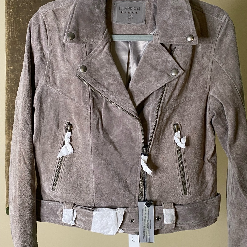 Blank NYC Moto Style Gray Leather Jacket Size M “Rock the Boat” NWT Retail $188